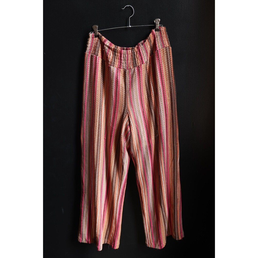 Cato Wide Leg Pants Colorful Stretch Striped Crochet Knit Beachy Festival 14/16
